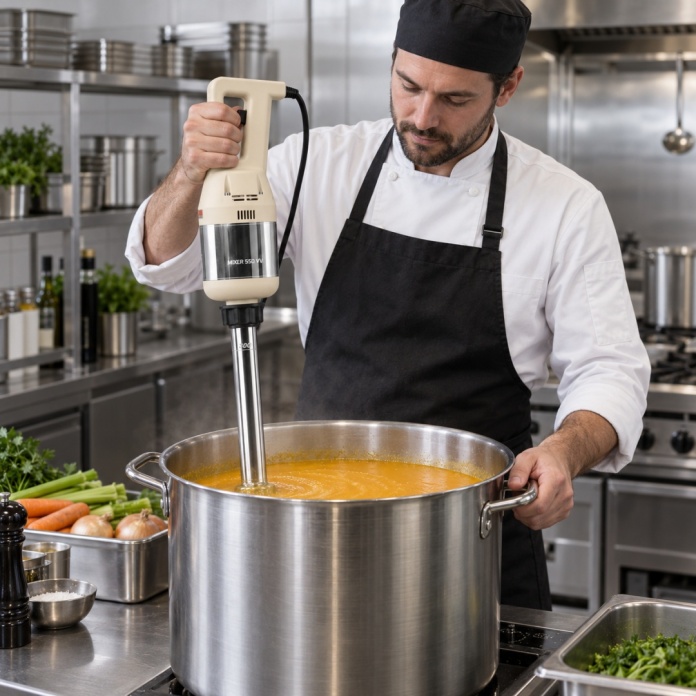 Blender ręczny Resto Quality Premium FM550VV300 550W z ramieniem 330 mm podczas pracy